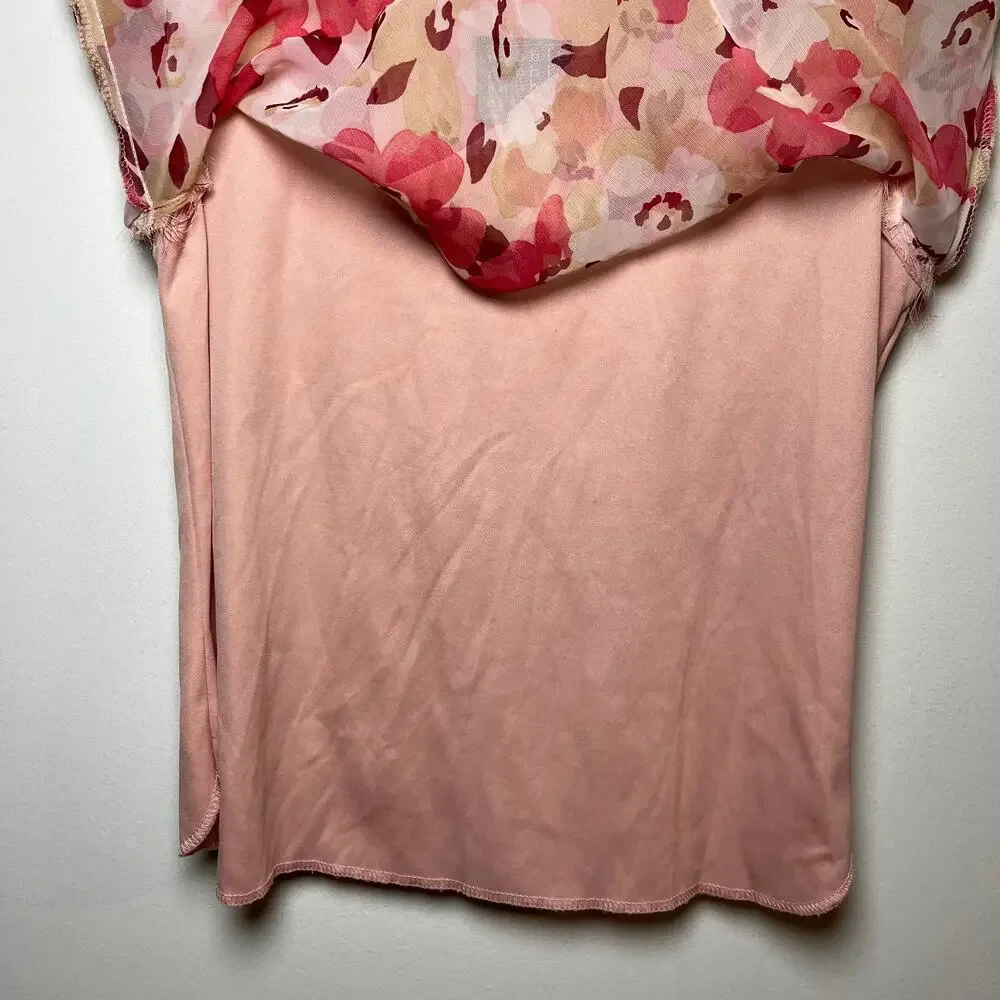 Y2K‎ Cowl Neck Flutter Sleeve Top Pink Floral Sz 8 Cottage Fairy Romantic Office